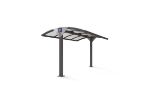 Abri vélo cintré en acier avec toiture en polycarbonate, conçu pour protéger jusqu’à 10 vélos des intempéries, avec une structure moderne et résistante.